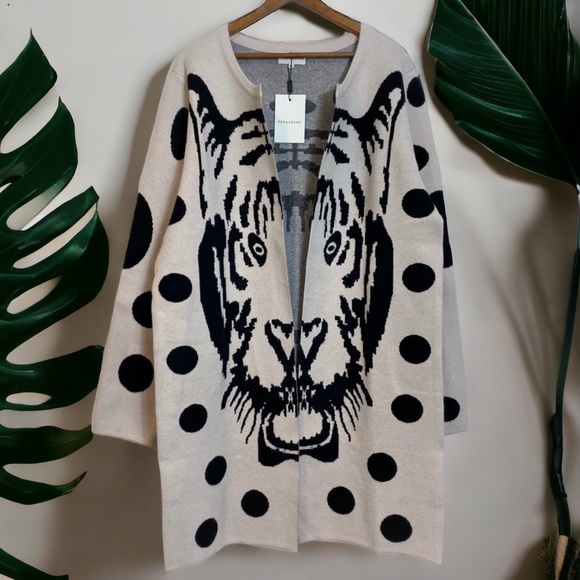 Anthropologie Sweaters - Anthropologie Pepaloves Open Front Long Tiger Cardigan Sweater
